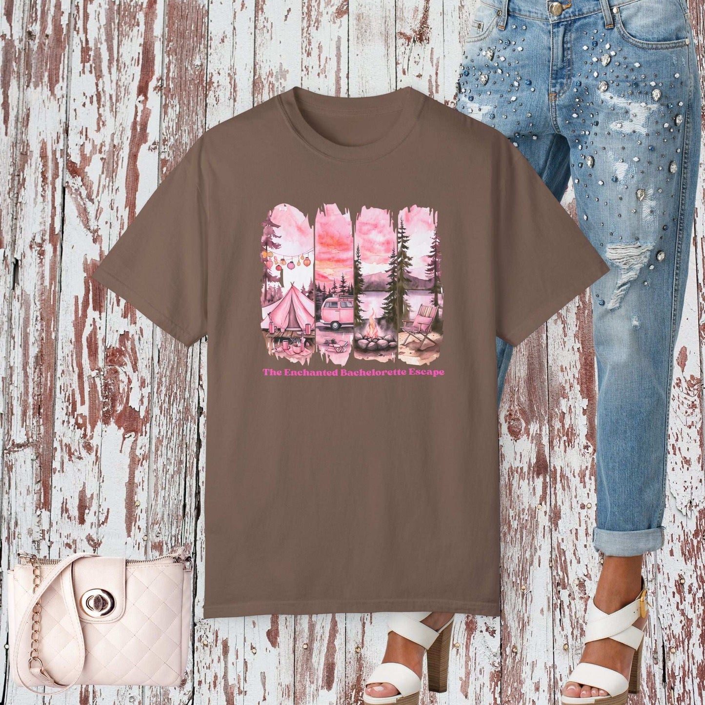 Enchanted Bachelorette Camping T-shirt - Espresso / S - T-Shirt