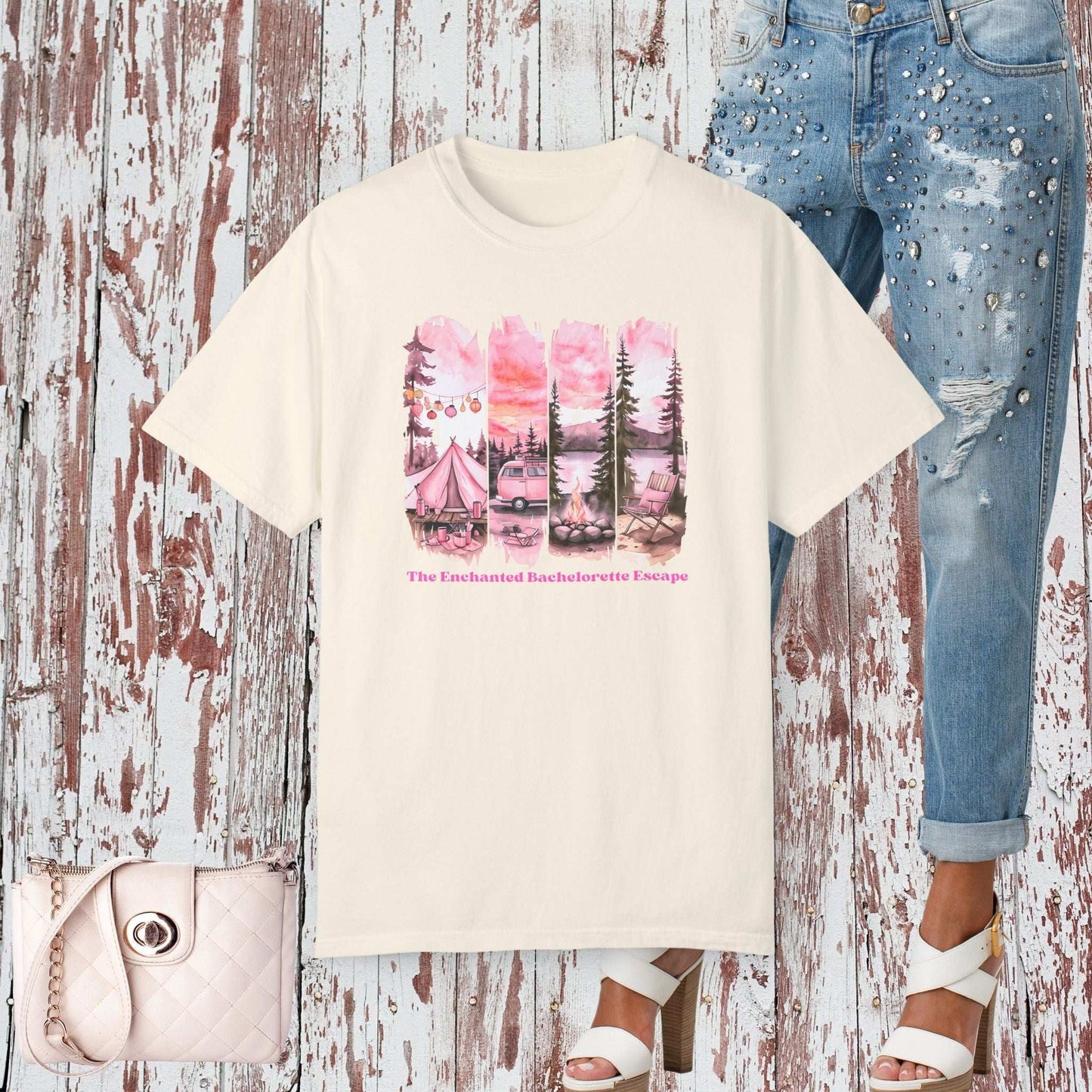 Enchanted Bachelorette Camping T-shirt - Ivory / S - T-Shirt