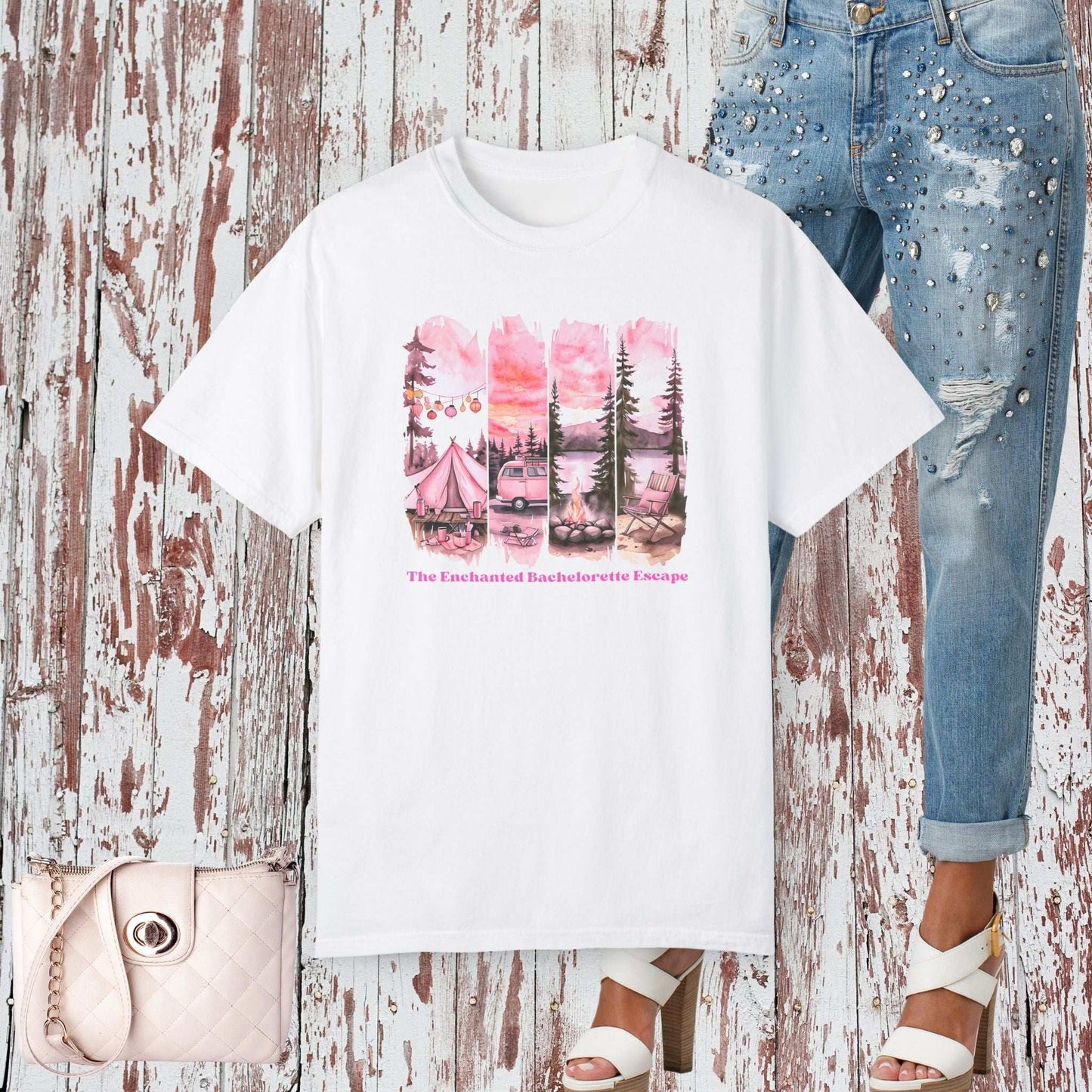 Enchanted Bachelorette Camping T-shirt - White / S - T-Shirt