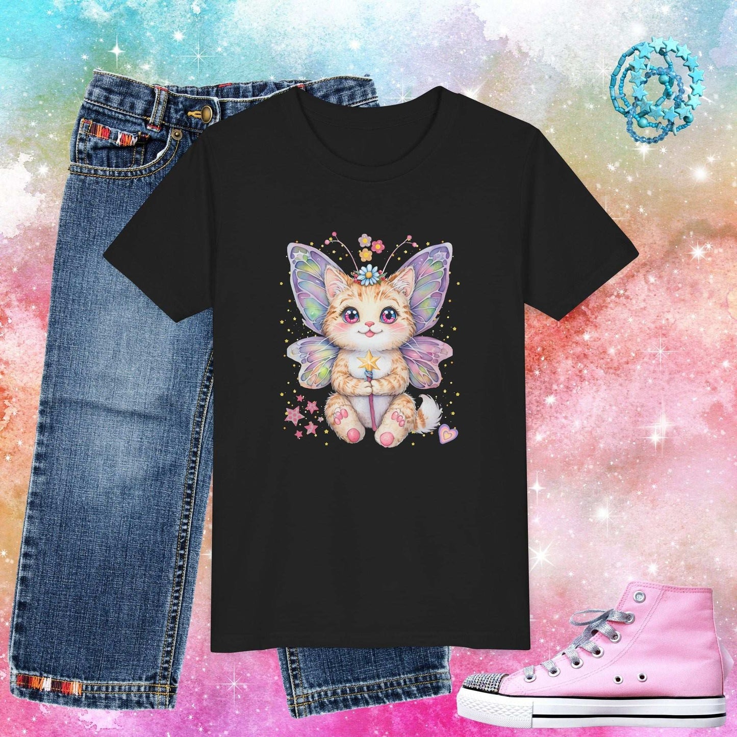 Fairy Cat T-Shirt - S / Black - Kids clothes