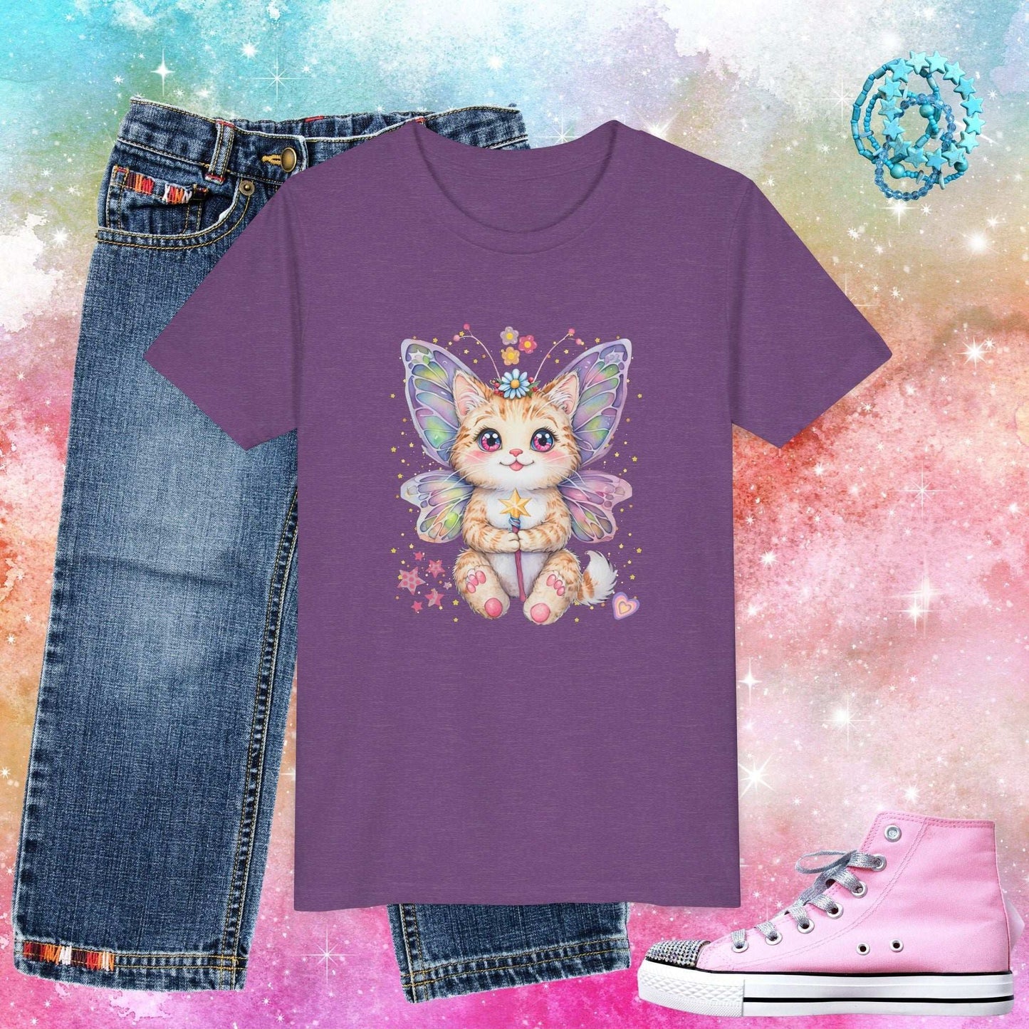 Fairy Cat T-Shirt - S / Heather Team Purple - Kids clothes