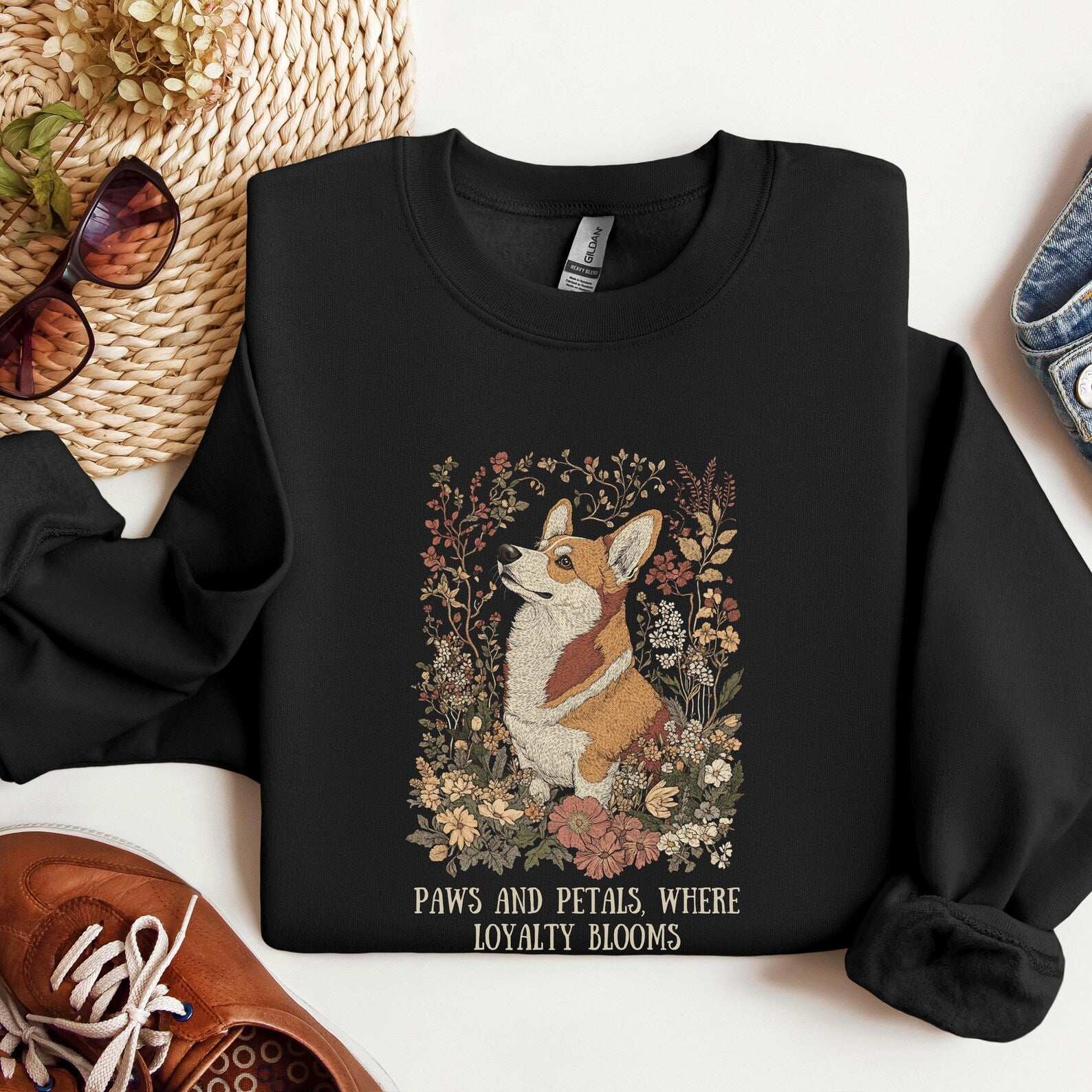 Corgi Floral Sweatshirt - Fairy Dust Tee Shop
