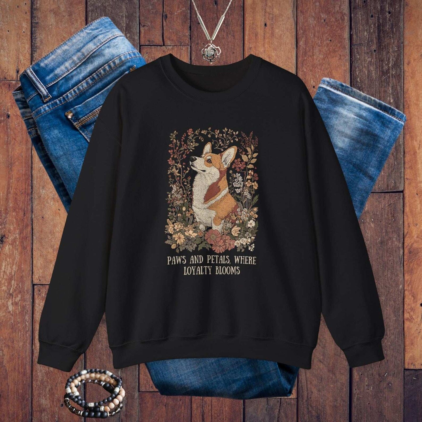 Corgi Floral Sweatshirt - Fairy Dust Tee Shop