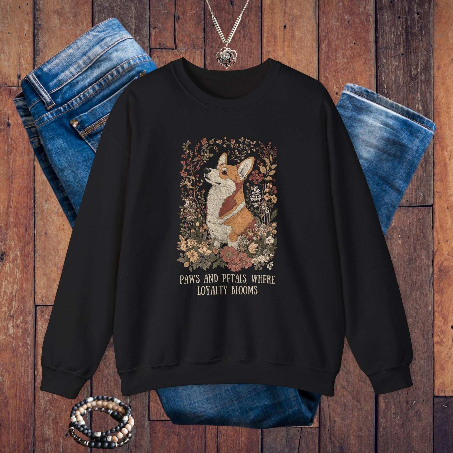 Corgi Floral Sweatshirt - Fairy Dust Tee Shop