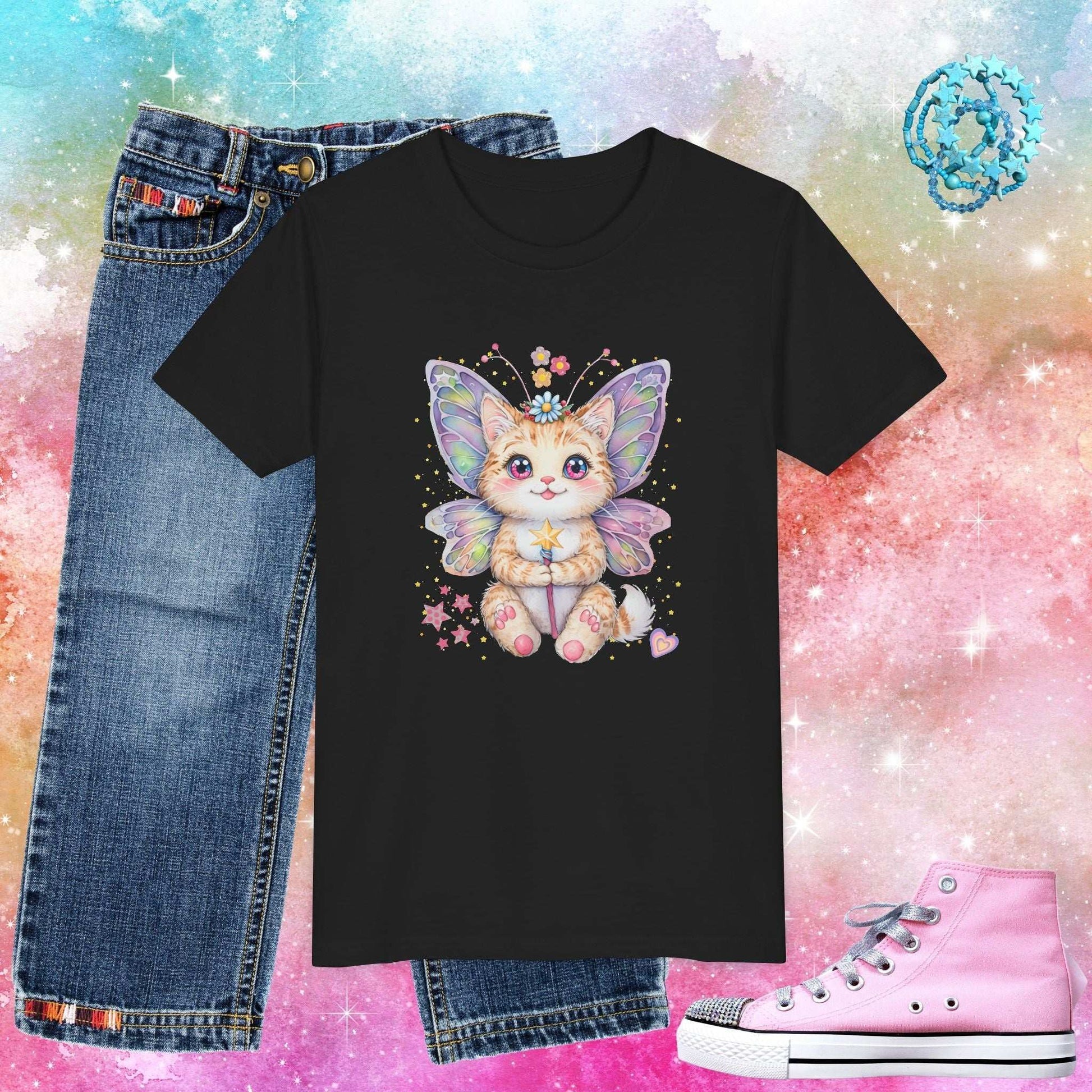 Fairy Cat T-Shirt - S / Black - Kids clothes