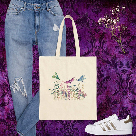 Floral Dragonfly Canvas Tote Bag - Fairy Dust Tee Shop