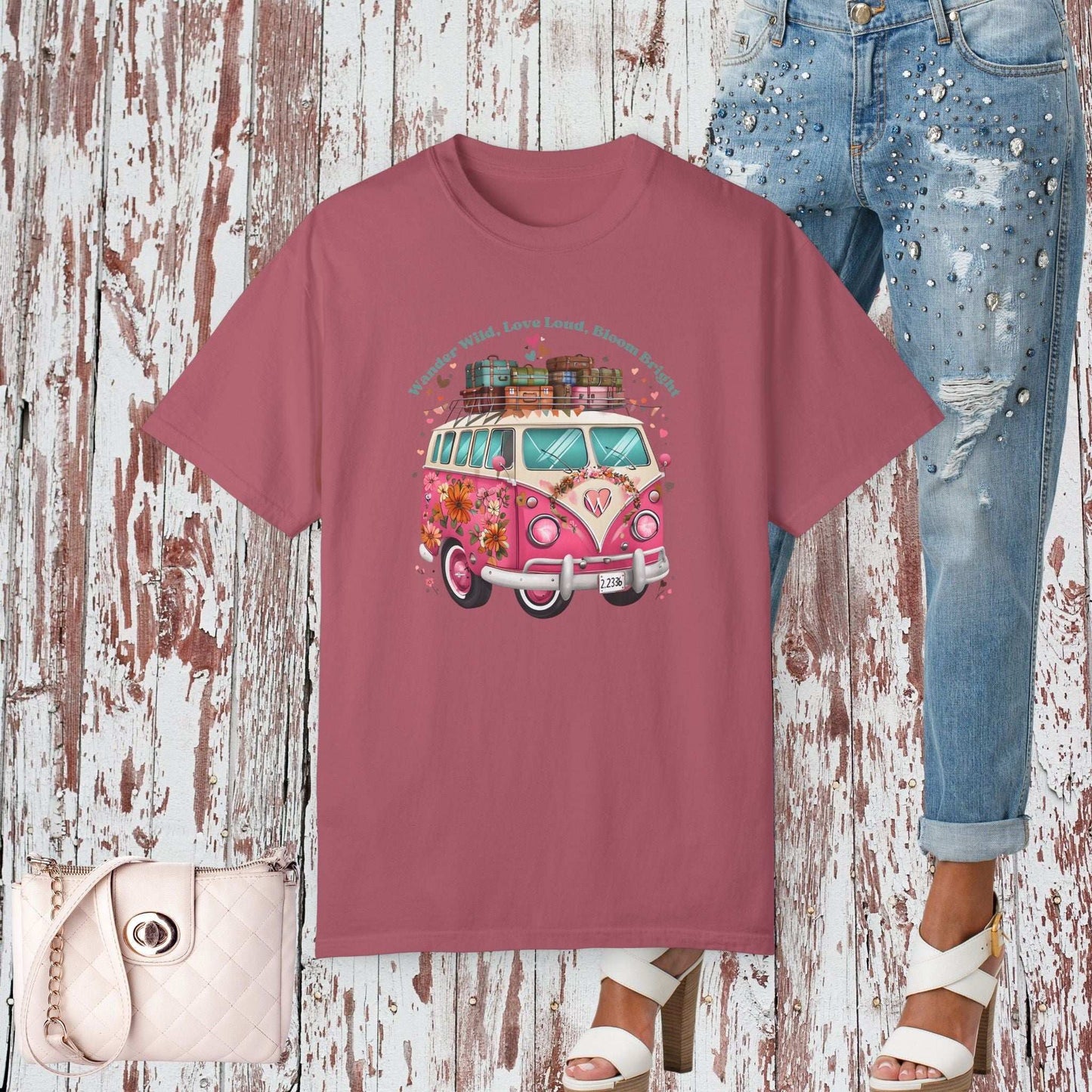 Floral Van T-Shirt - Crimson / S - T-Shirt