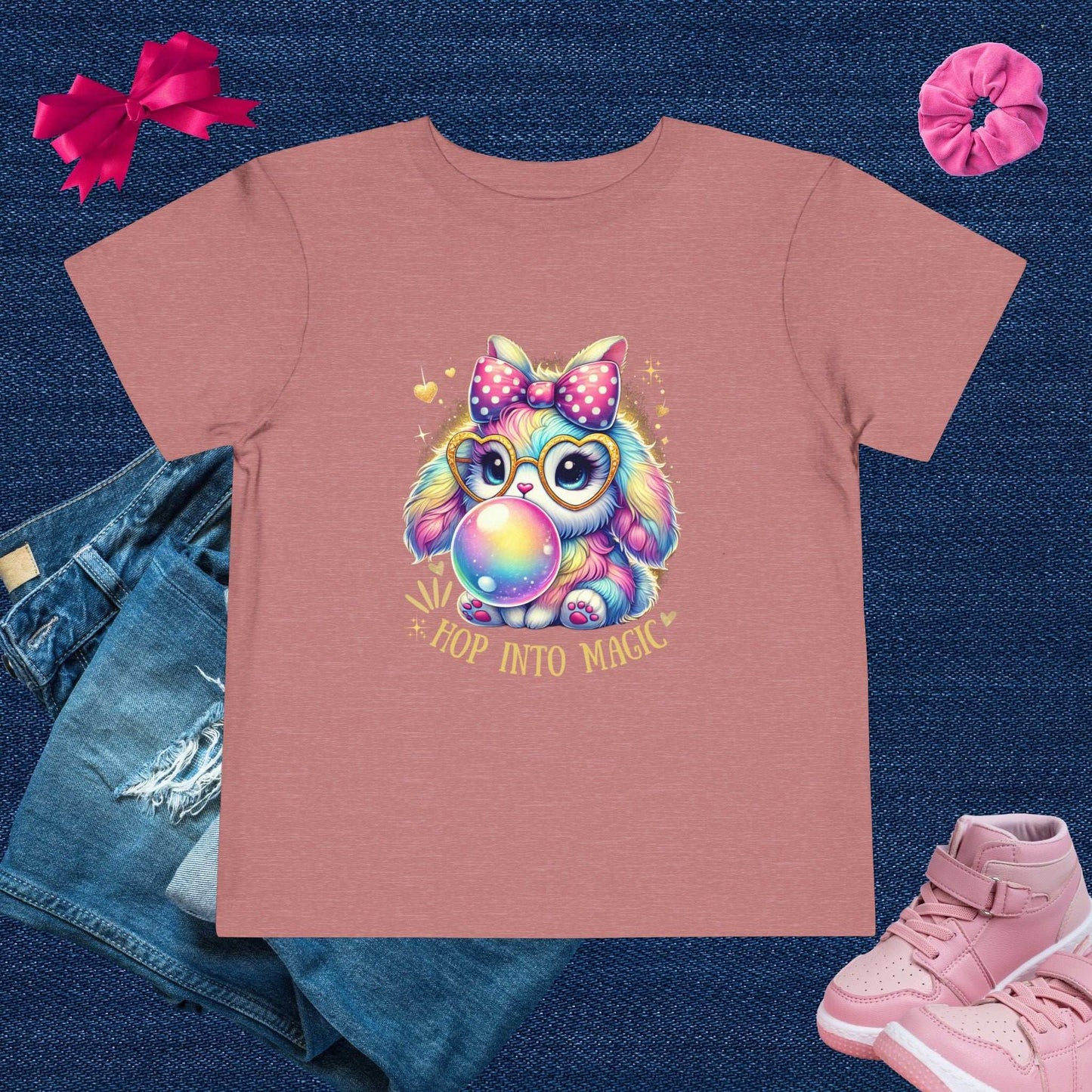 Rainbow Bunny Bubble Gum Toddler T-shirt - Fairy Dust Tee Shop