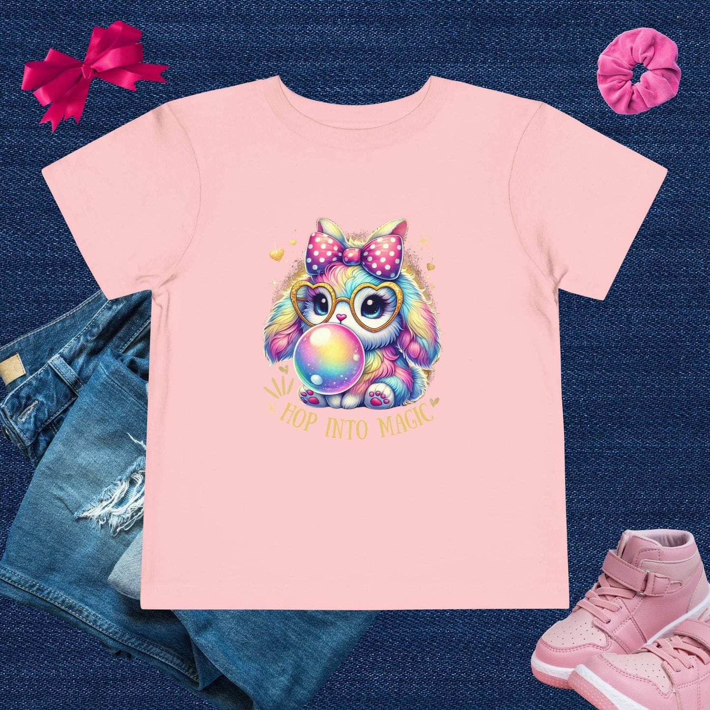 Rainbow Bunny Bubble Gum Toddler T-shirt - Fairy Dust Tee Shop