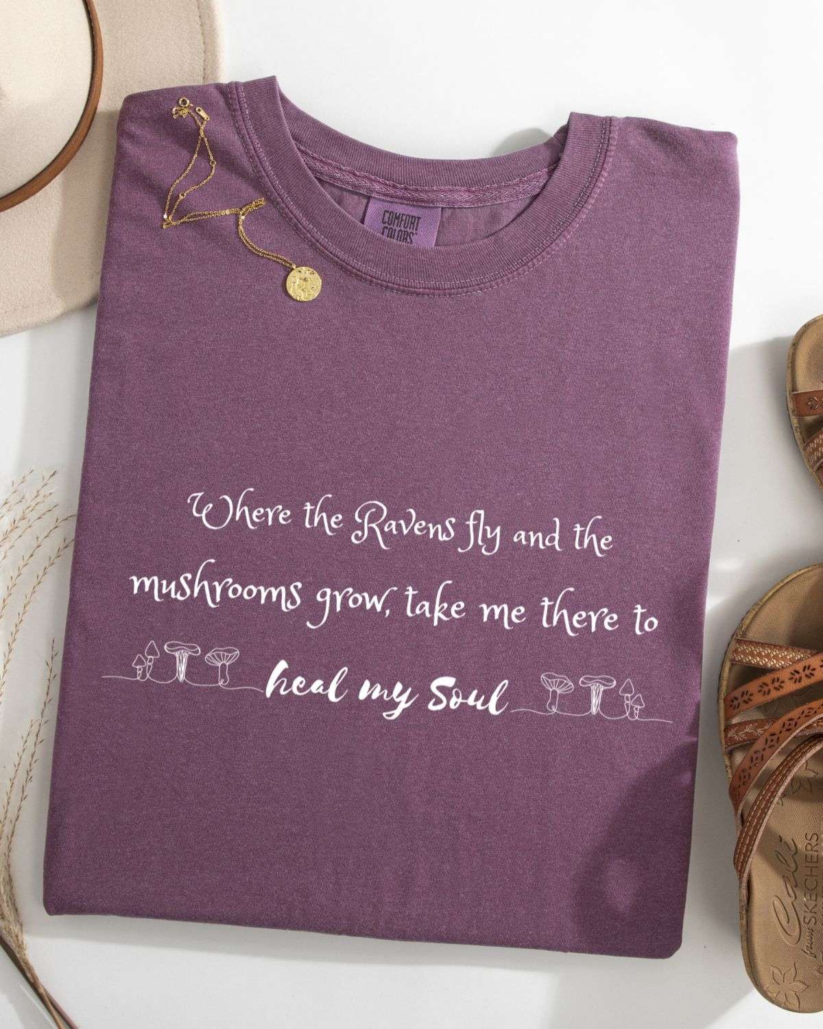Ravens Mushrooms & Enchanted Forest Vibes T-shirt - T-Shirt