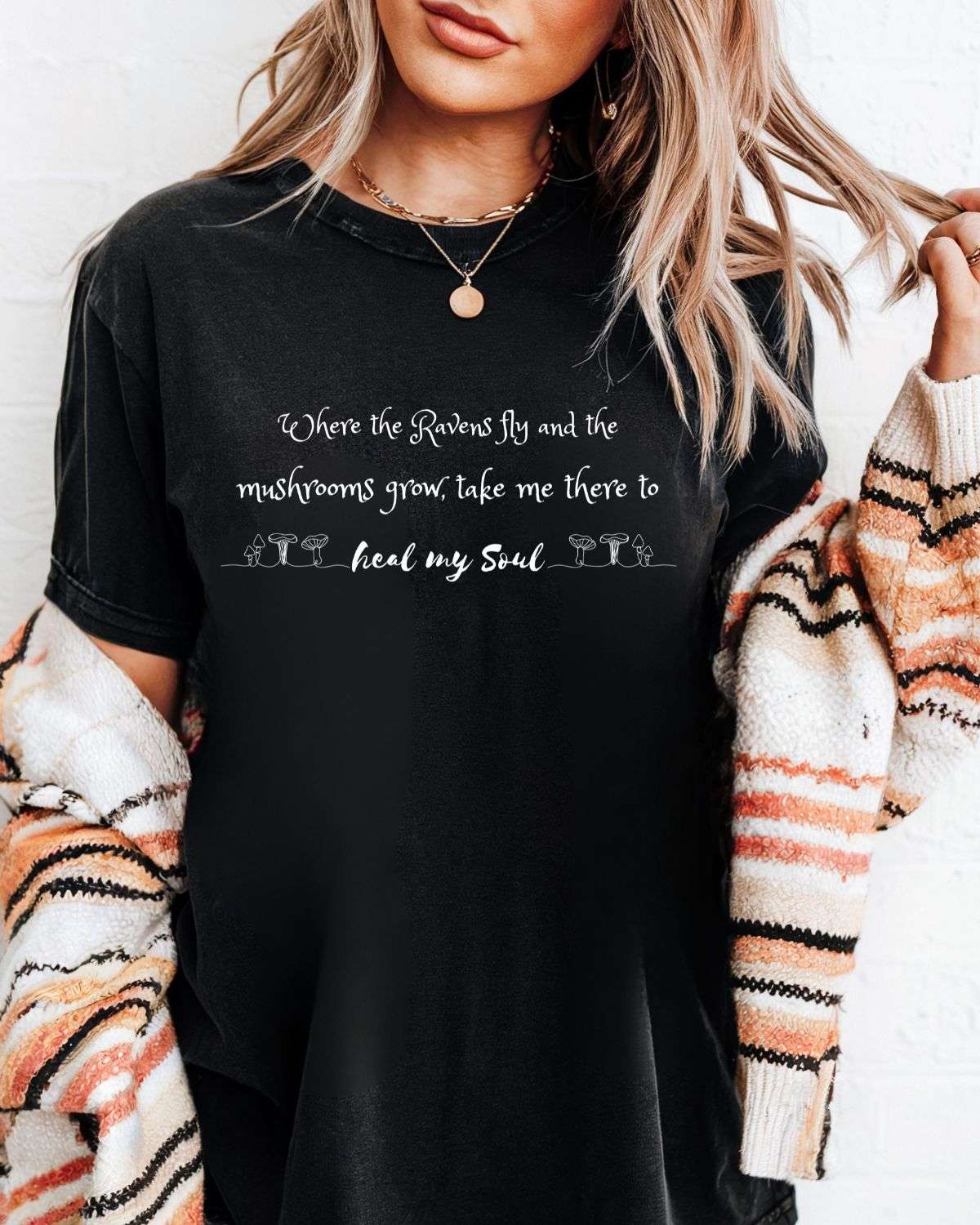 Ravens Mushrooms & Enchanted Forest Vibes T-shirt - T-Shirt
