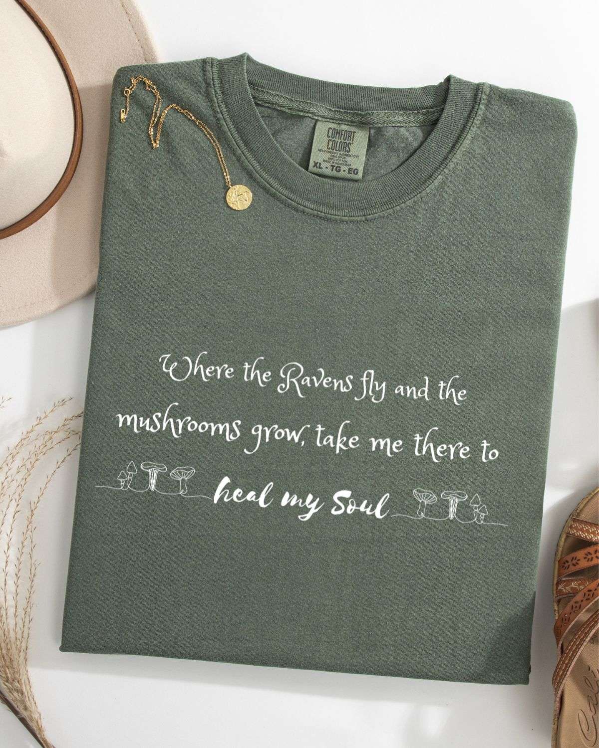 Ravens Mushrooms & Enchanted Forest Vibes T-shirt - T-Shirt