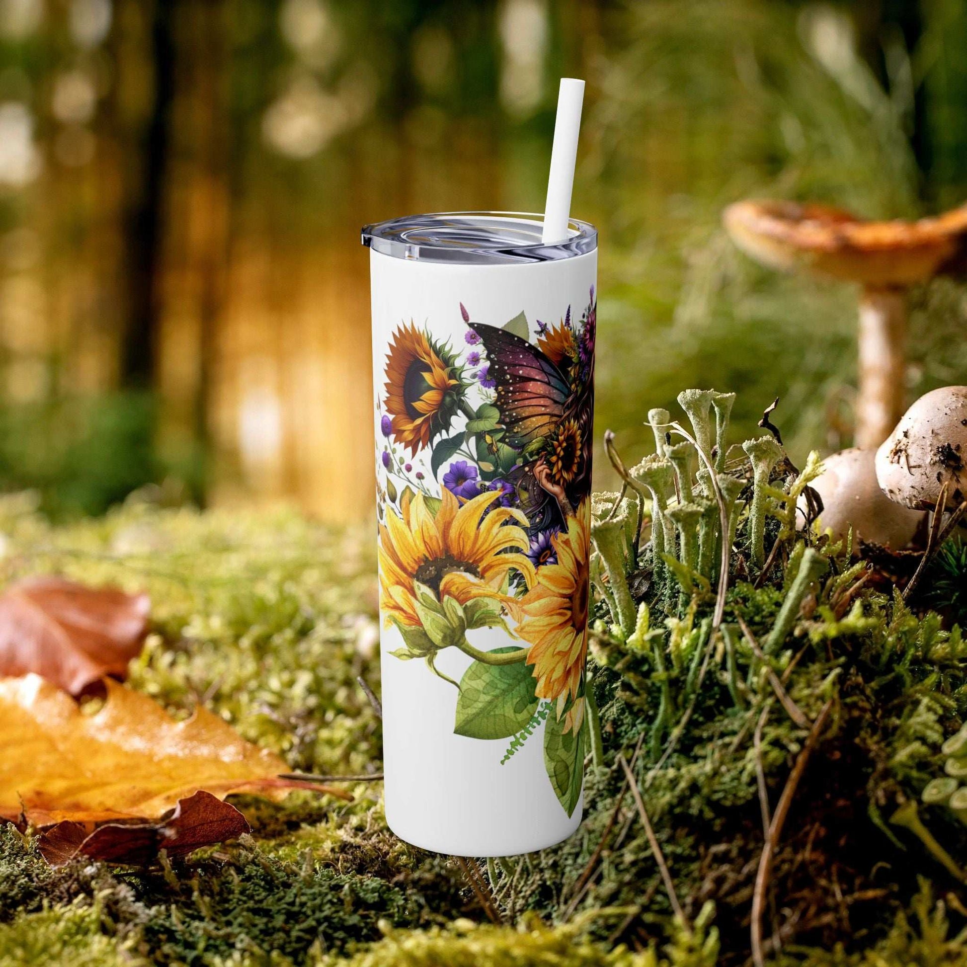 Sunflower Fairy Tumbler with Straw, 20oz - Fairy Dust Tee Shop