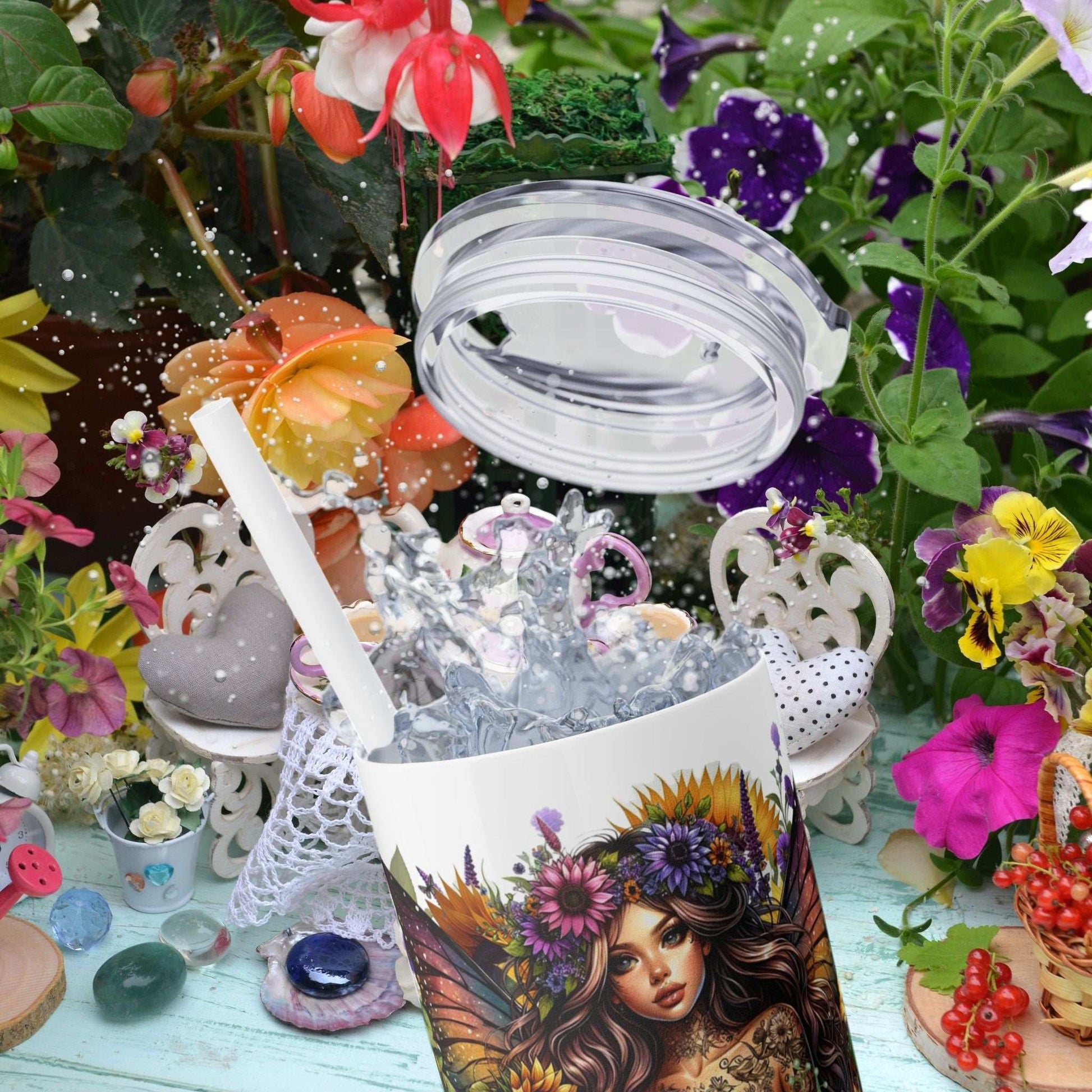 Sunflower Fairy Tumbler with Straw, 20oz - Fairy Dust Tee Shop