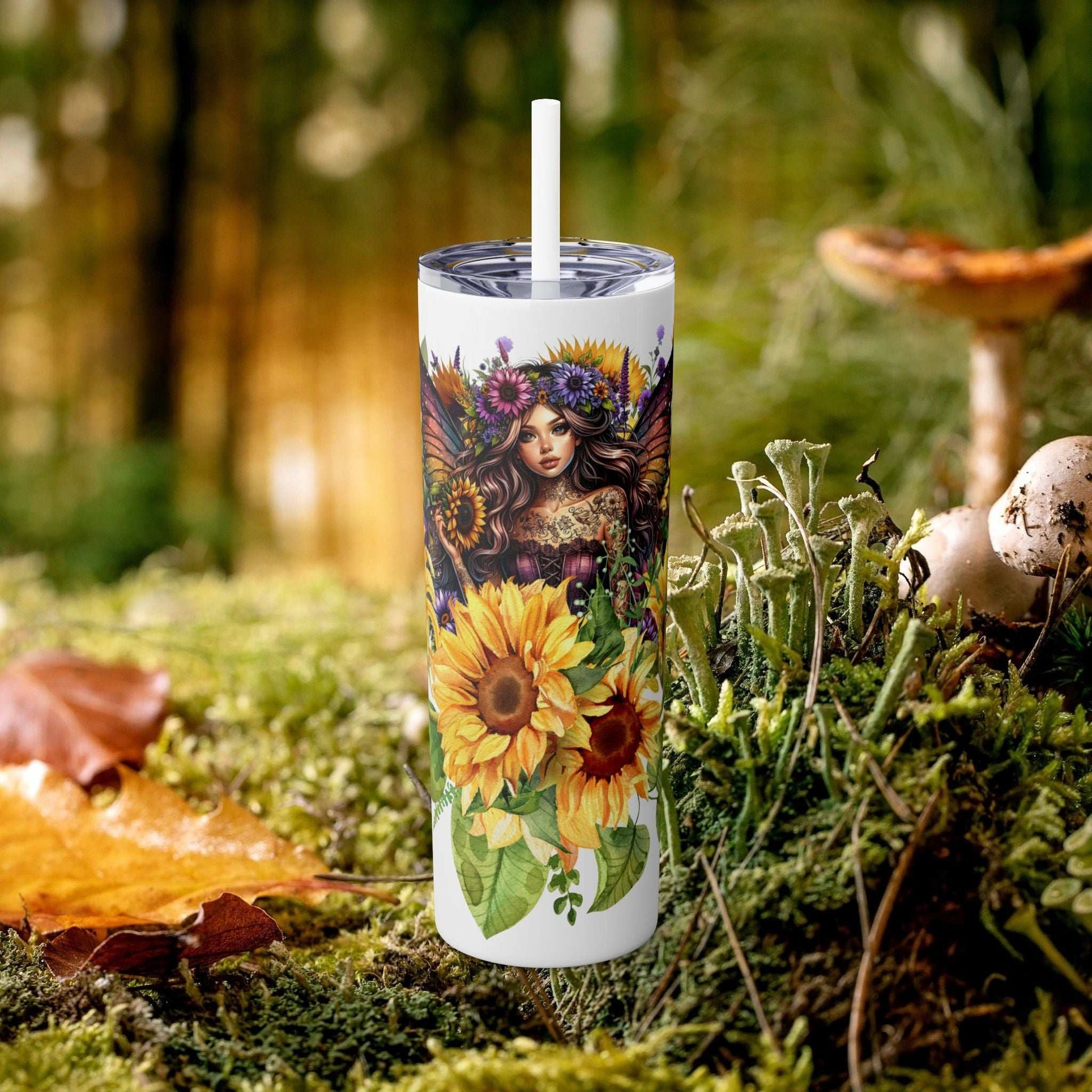 Sunflower Fairy Tumbler with Straw, 20oz - Fairy Dust Tee Shop