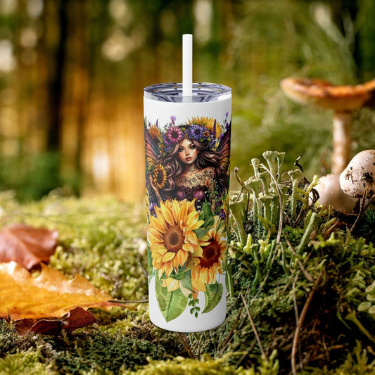 Sunflower Fairy Tumbler with Straw, 20oz - Fairy Dust Tee Shop