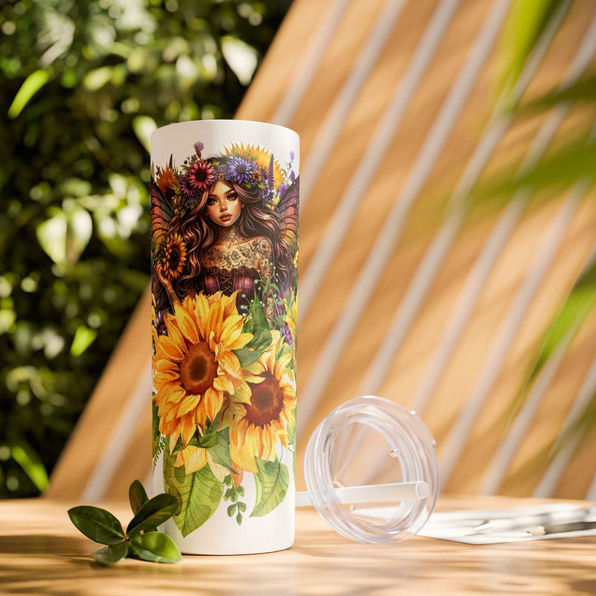 Sunflower Fairy Tumbler with Straw, 20oz - Fairy Dust Tee Shop