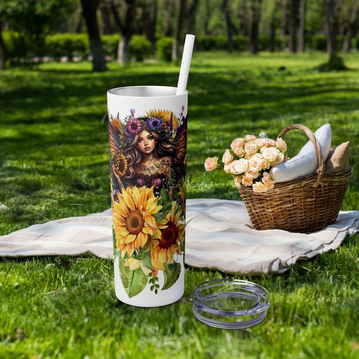 Sunflower Fairy Tumbler with Straw, 20oz - Fairy Dust Tee Shop