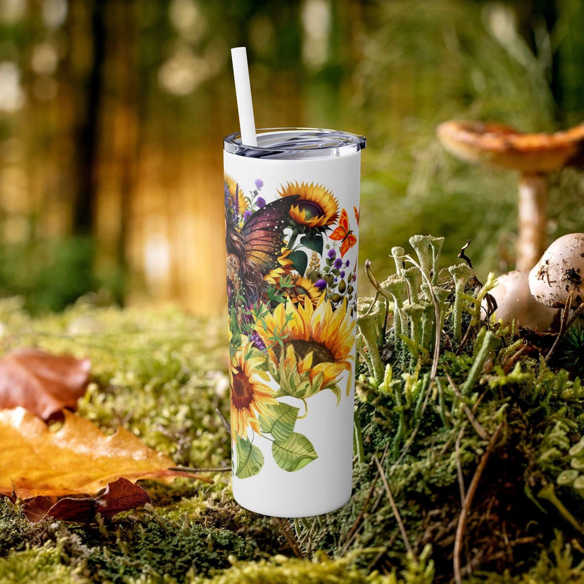 Sunflower Fairy Tumbler with Straw, 20oz - Fairy Dust Tee Shop