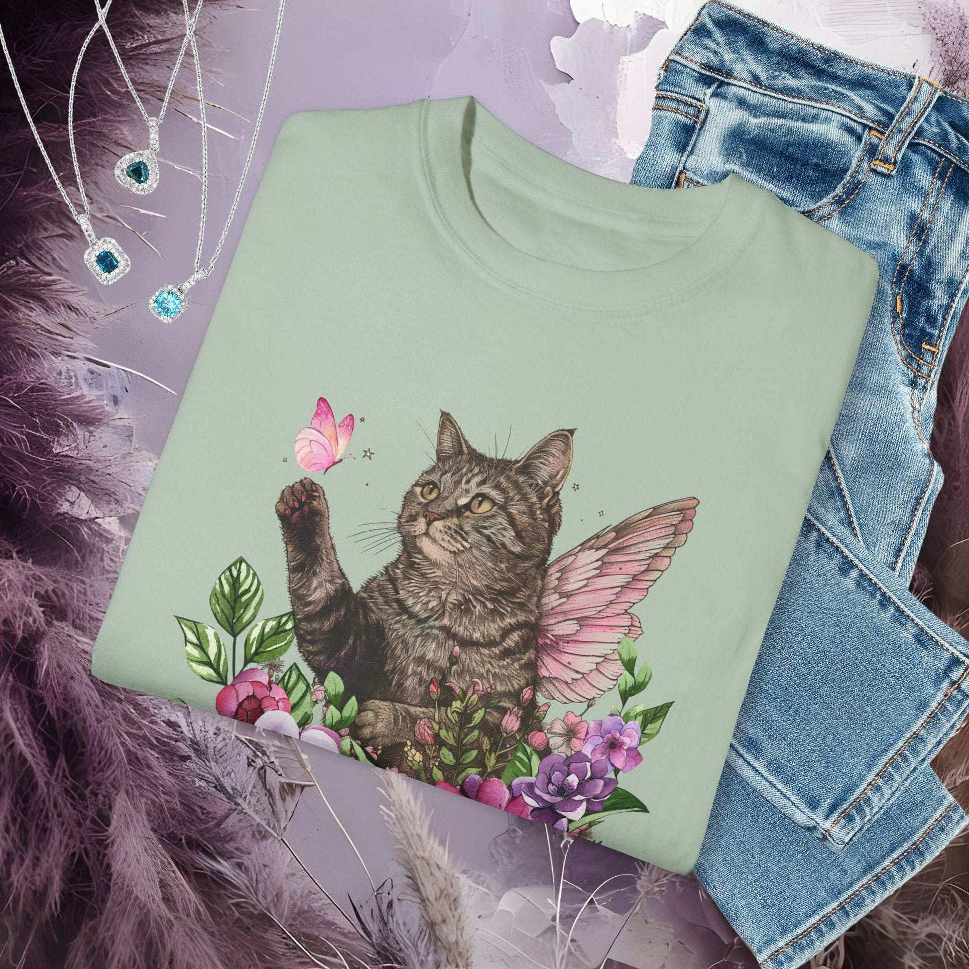 Whimsical Cat T-Shirt - Fairy Dust Tee Shop