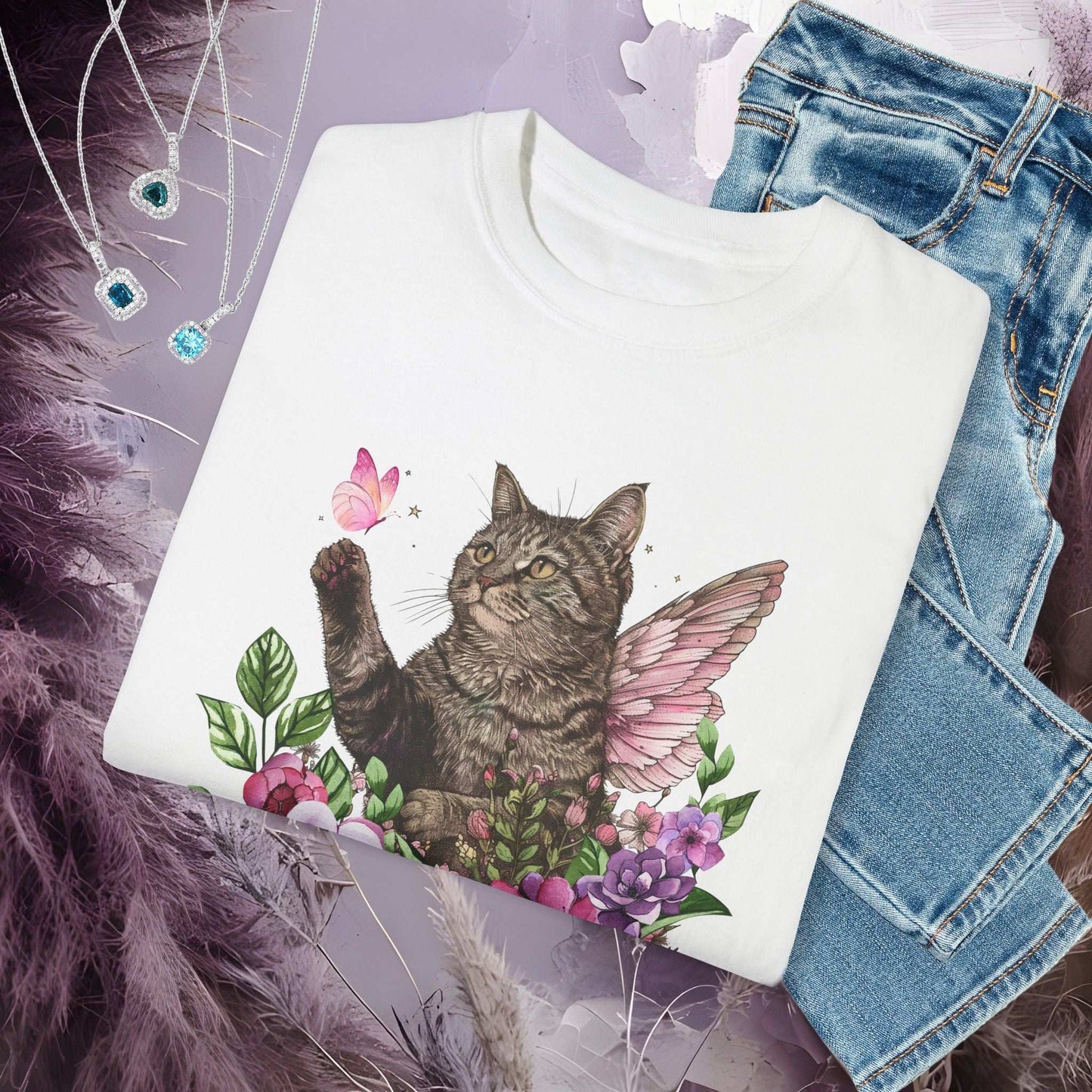 Whimsical Cat T-Shirt - Fairy Dust Tee Shop