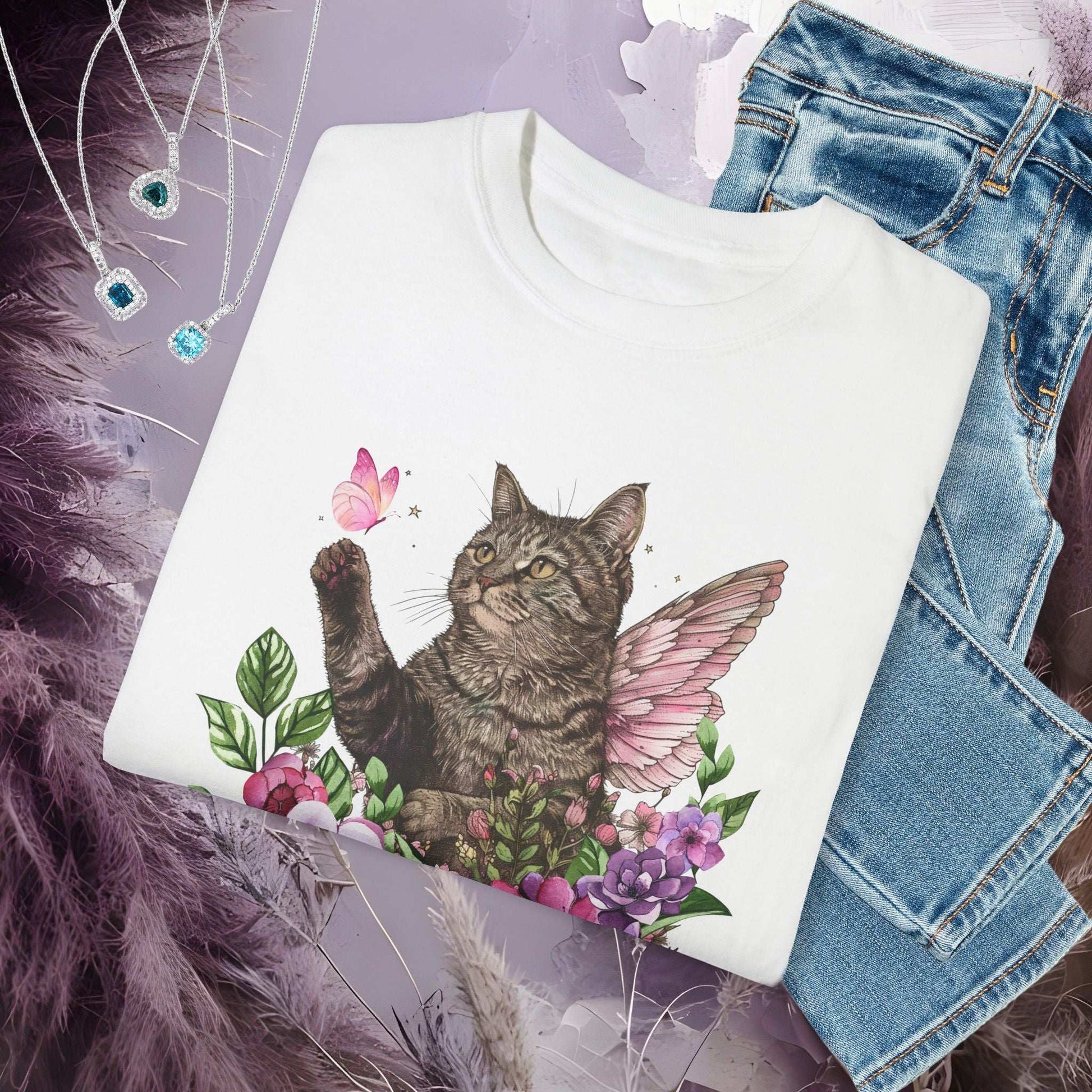 Whimsical Cat T-Shirt - Fairy Dust Tee Shop