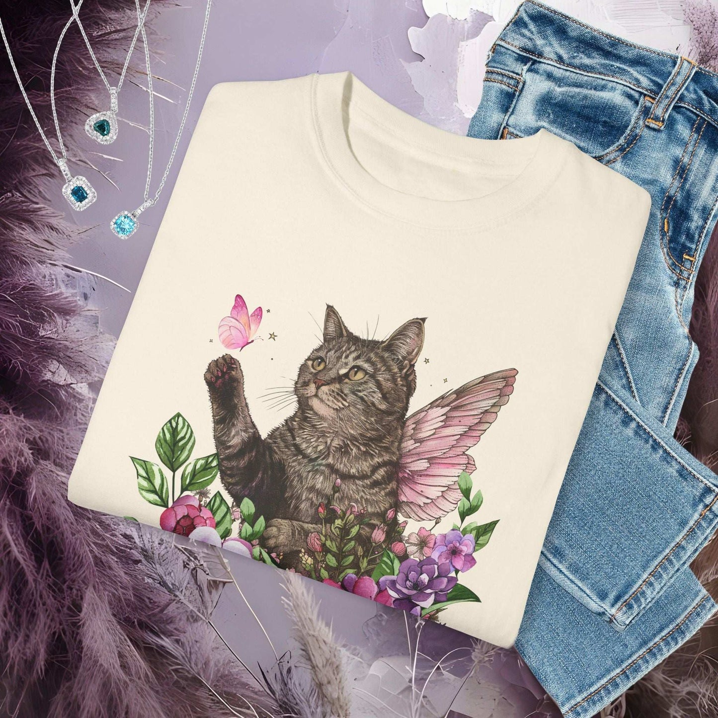 Whimsical Cat T-Shirt - Fairy Dust Tee Shop