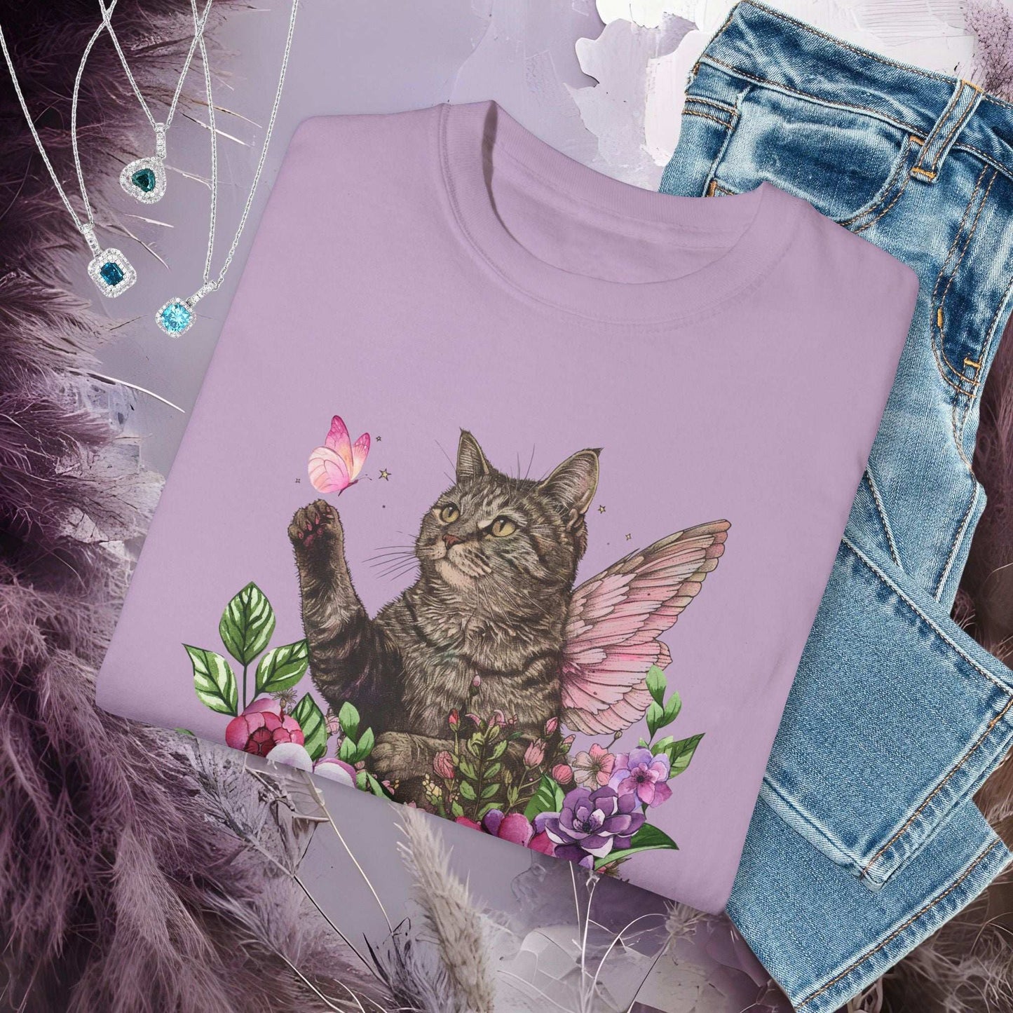 Whimsical Cat T-Shirt - Fairy Dust Tee Shop