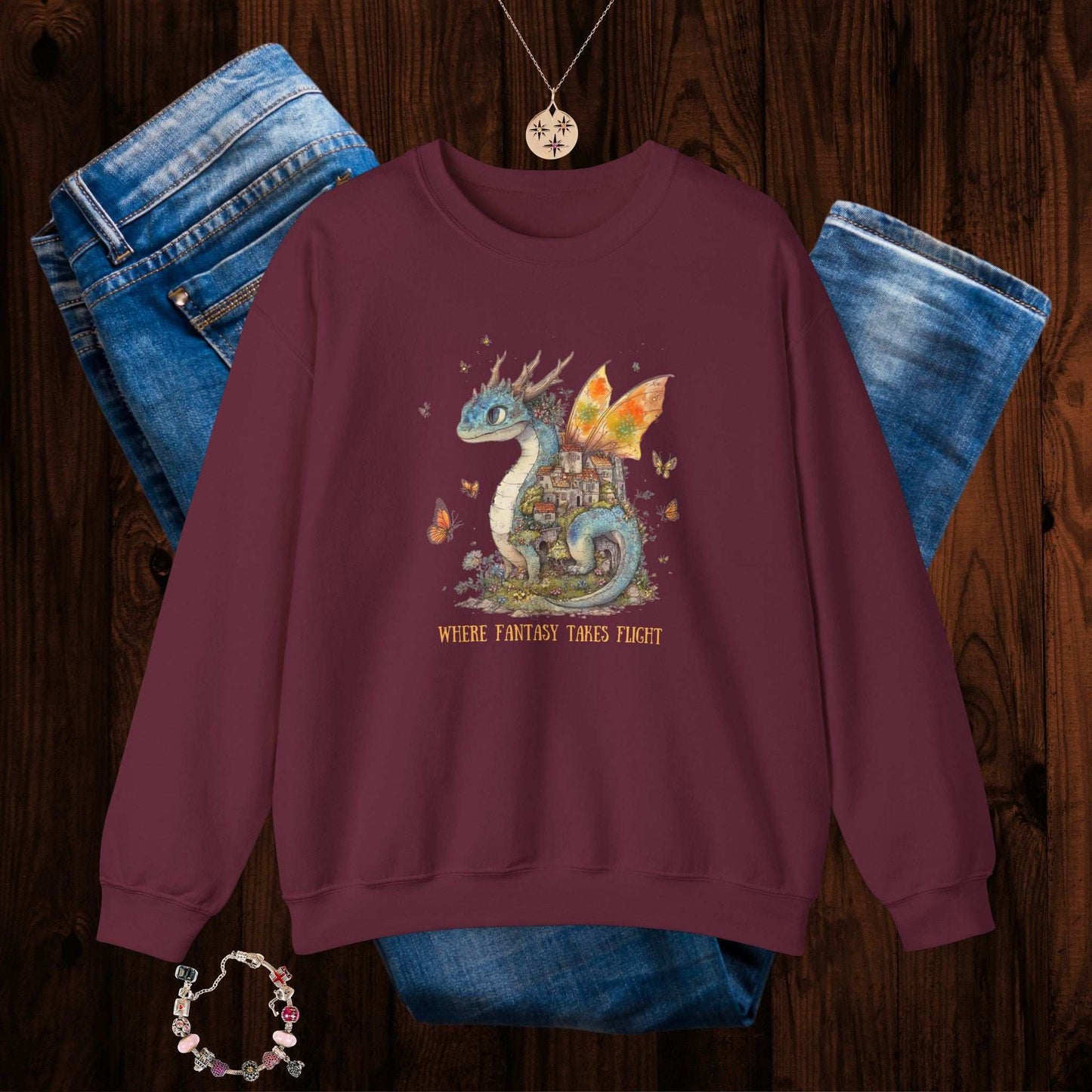 Whimsical Dragon Sweatshirt - Fairy Dust Tee Shop